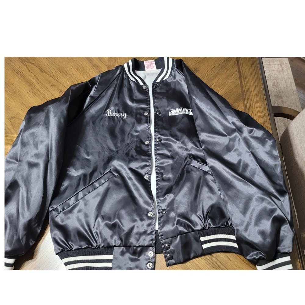 Vintage Cardinal Cecil County Dragway Satin Bomber Jacket Mens Large Black USA